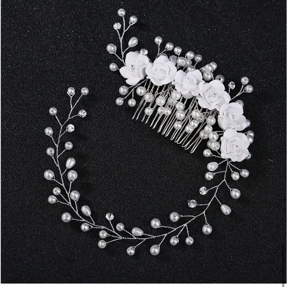 Rhinestone And Pearl Bridal Flower Hair Comb Band main image 5